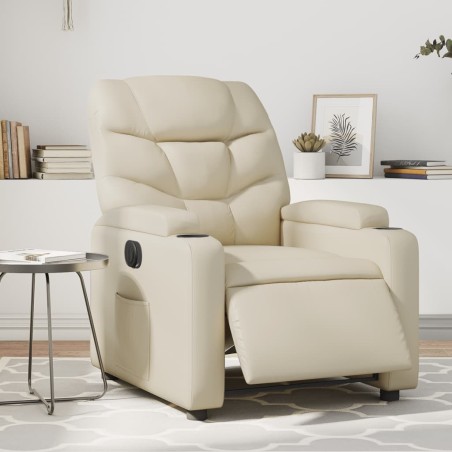 vidaXL Sillón reclinable eléctrico de cuero sintético crema