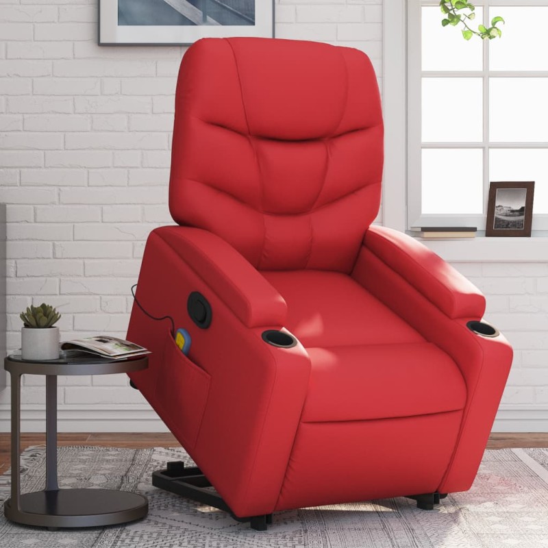 vidaXL Sillón reclinable de masaje de pie cuero artificial rojo vidaXL Sillón reclinable de masaje de pie cuero artificial rojo