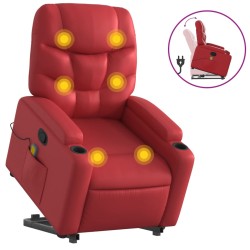 vidaXL Sillón reclinable de masaje de pie cuero artificial rojo
