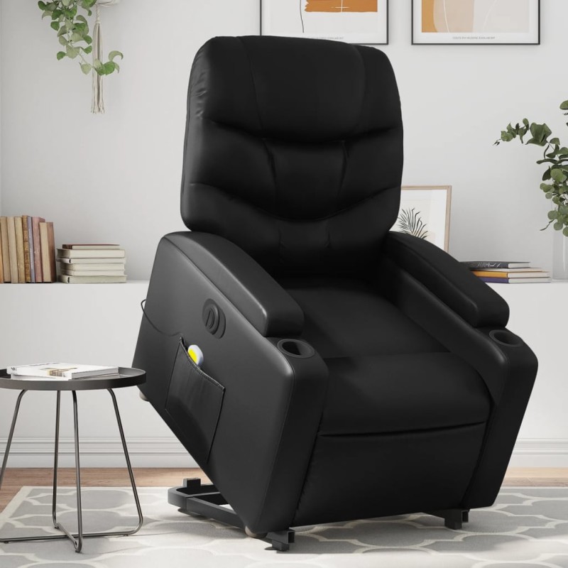 vidaXL Sillón de masaje elevable eléctrico cuero sintético negro vidaXL Sillón de masaje elevable eléctrico cuero sintético negro