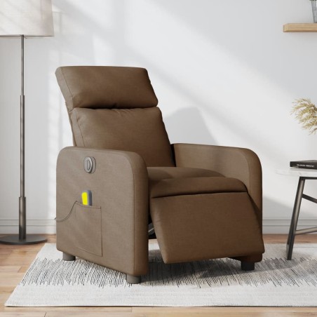 vidaXL Sillón reclinable de masaje eléctrico tela marrón