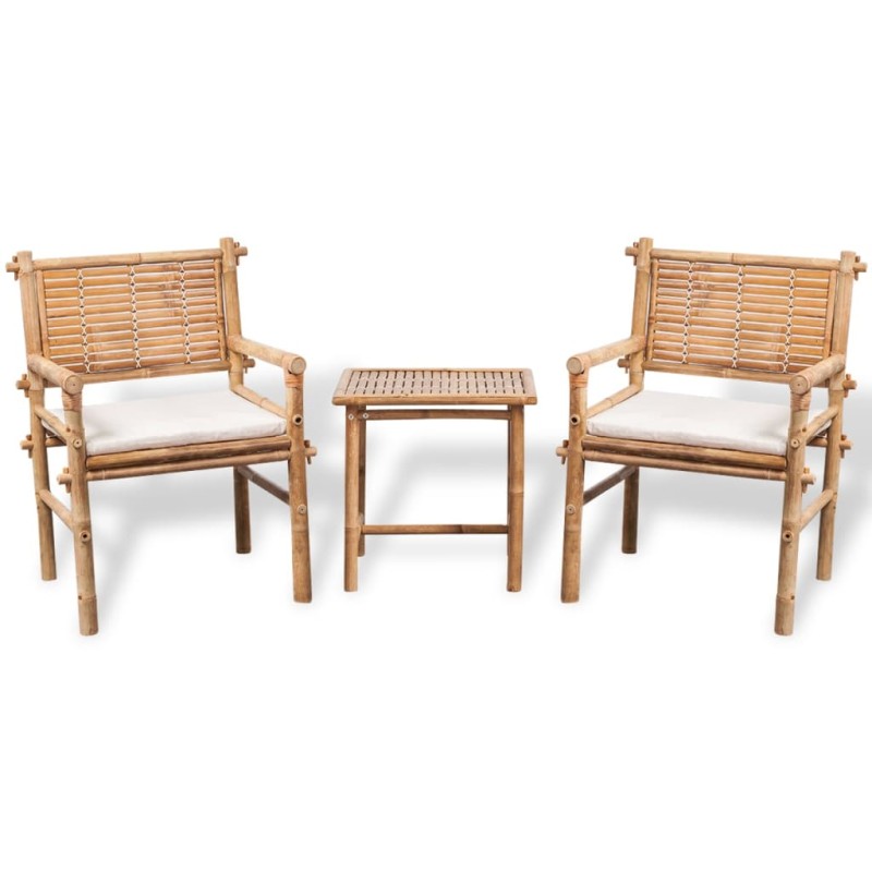vidaXL Set mesa y sillas terraza 3 pzas con cojines bambú vidaXL Set mesa y sillas terraza 3 pzas con cojines bambú