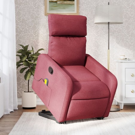vidaXL Sillón reclinable de masaje elevable tela rojo tinto