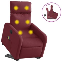 vidaXL Sillón reclinable de masaje elevable tela rojo tinto