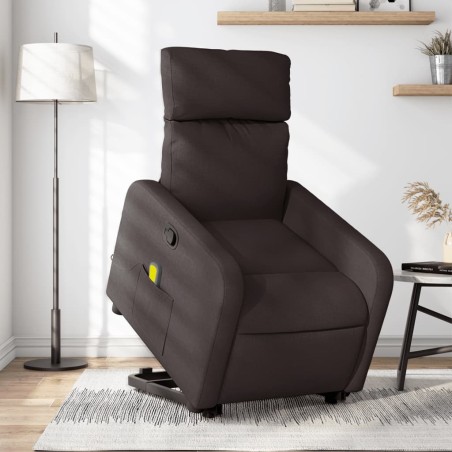 vidaXL Silla de masaje reclinable de pie de tela marrón oscuro