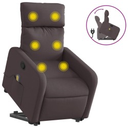 vidaXL Silla de masaje reclinable de pie de tela marrón oscuro