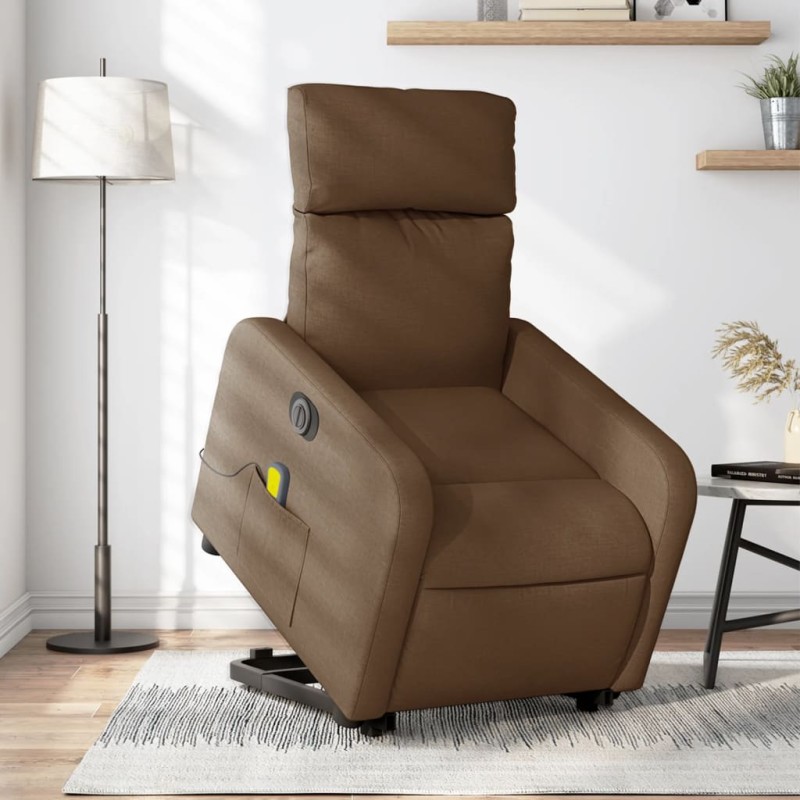 vidaXL Sillón de masaje eléctrico reclinable elevable tela marrón vidaXL Sillón de masaje eléctrico reclinable elevable tela marrón