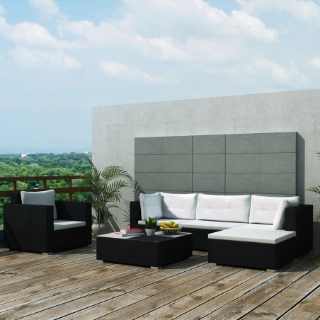 vidaXL Set muebles de jardín y cojines 6 piezas ratán sintético negro
