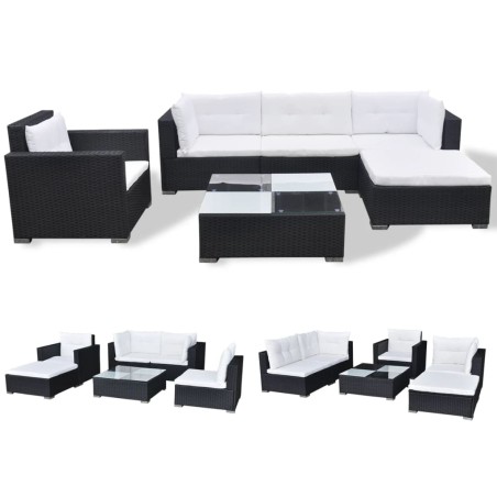 vidaXL Set muebles de jardín y cojines 6 piezas ratán sintético negro