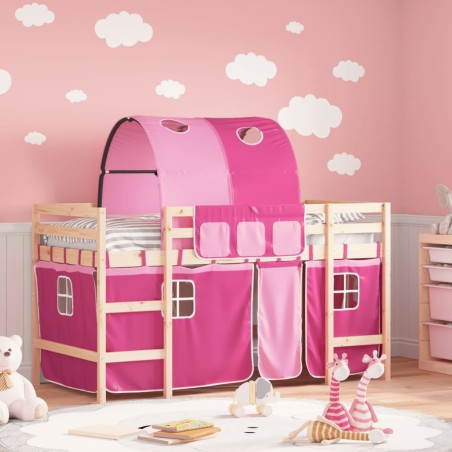 vidaXL Cama alta para niños con túnel madera pino rosa 80x200 cm