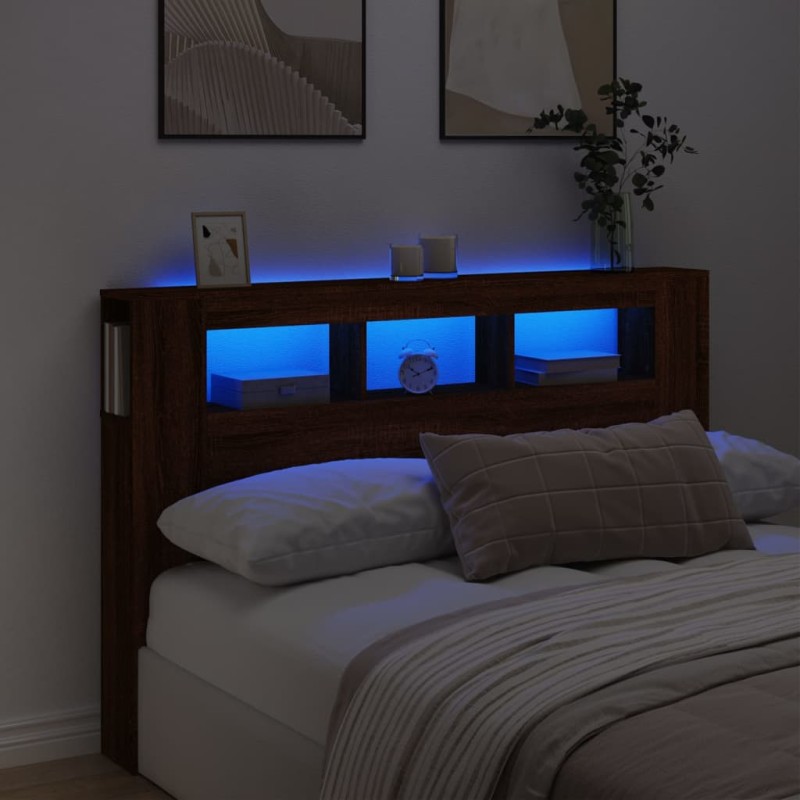 vidaXL Cabecero LED madera ingeniería marrón roble 160x18,5x103,5 cm