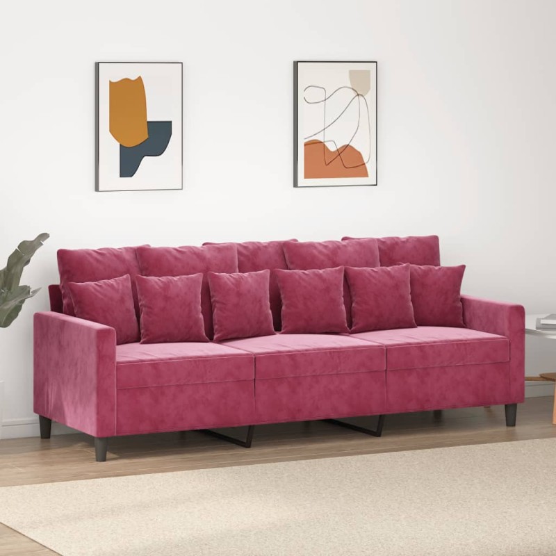 vidaXL Sofá de 3 plazas de terciopelo rojo tinto 180 cm vidaXL Sofá de 3 plazas de terciopelo rojo tinto 180 cm