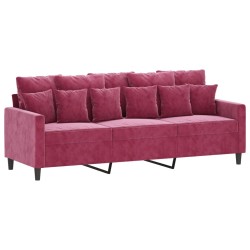 vidaXL Sofá de 3 plazas de terciopelo rojo tinto 180 cm