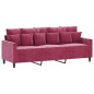 vidaXL Sofá de 3 plazas de terciopelo rojo tinto 180 cm vidaXL Sofá de 3 plazas de terciopelo rojo tinto 180 cm
