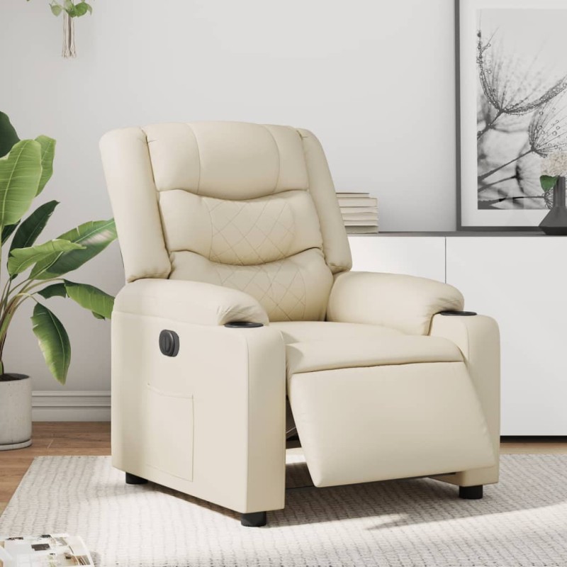 vidaXL Sillón reclinable eléctrico de cuero sintético crema vidaXL Sillón reclinable eléctrico de cuero sintético crema