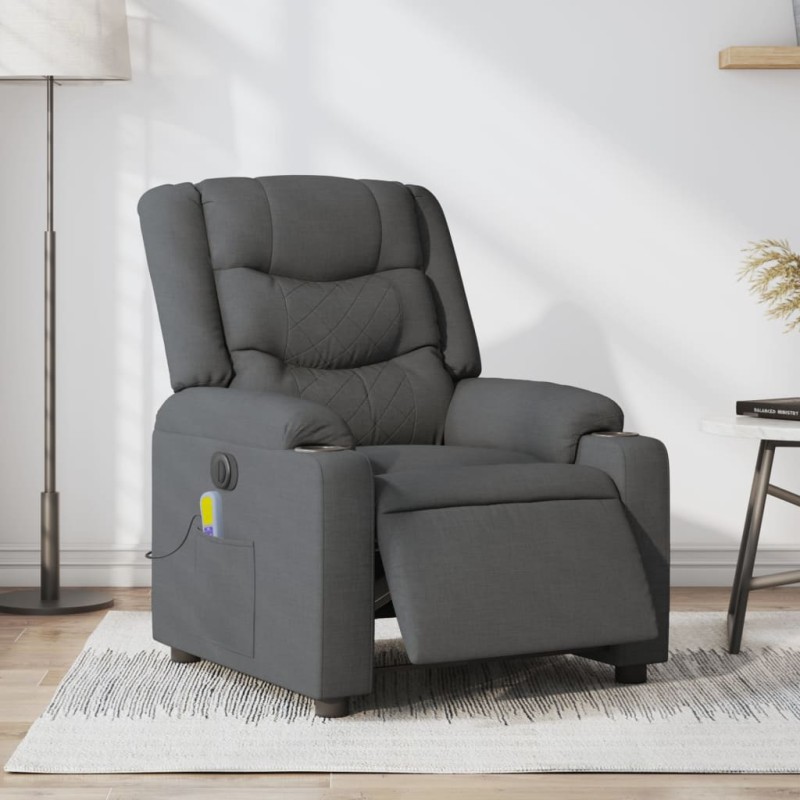 vidaXL Sillón reclinable de masaje eléctrico tela gris oscuro vidaXL Sillón reclinable de masaje eléctrico tela gris oscuro