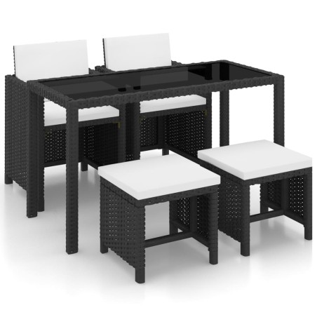 vidaXL Set comedor de jardín 5 piezas y cojines ratán sintético negro