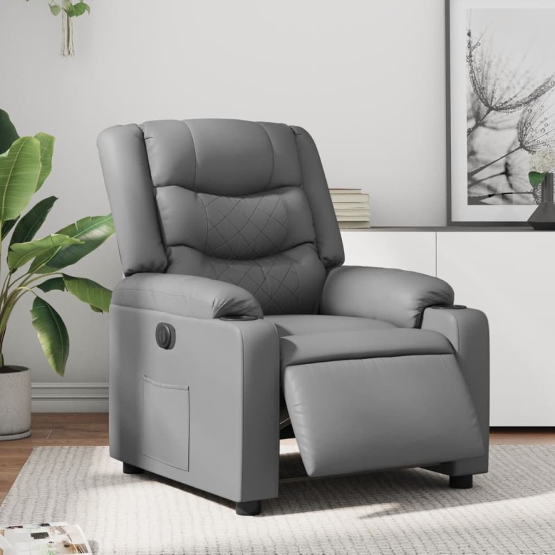 vidaXL Sillón reclinable eléctrico de cuero sintético gris vidaXL Sillón reclinable eléctrico de cuero sintético gris