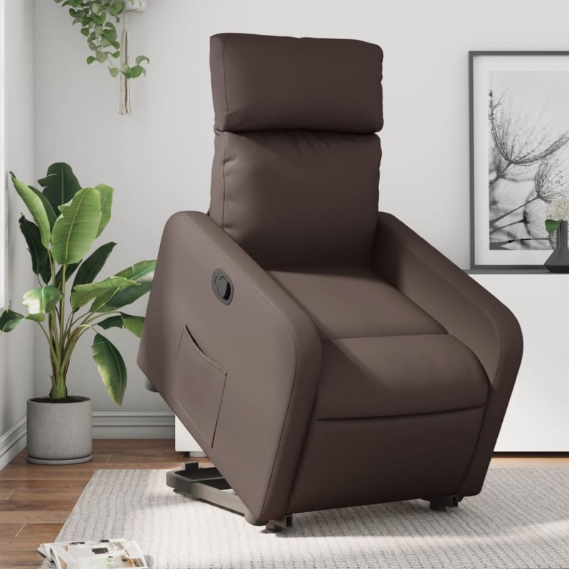 vidaXL Sillón reclinable elevable cuero sintético marrón vidaXL Sillón reclinable elevable cuero sintético marrón