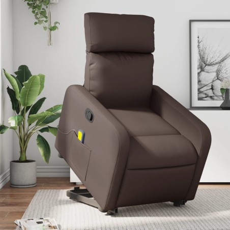 vidaXL Sillón reclinable de masaje de pie de cuero sintético marrón