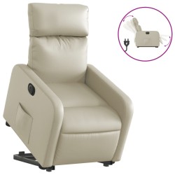 vidaXL Sillón reclinable elevable eléctrico de cuero sintético crema