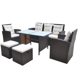 vidaXL Set comedor de jardín 6 piezas y cojines ratán sintético marrón
