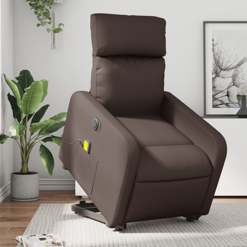 vidaXL Sillón de masaje elevable eléctrico cuero sintético marrón vidaXL Sillón de masaje elevable eléctrico cuero sintético marrón