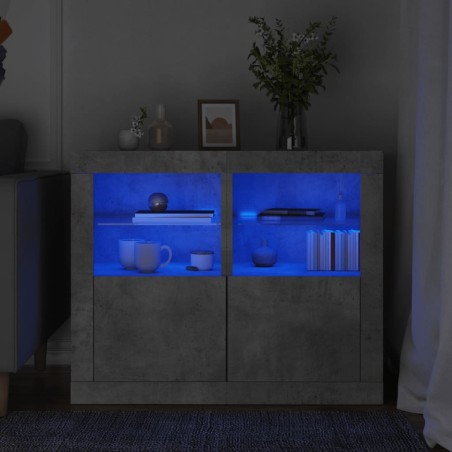 vidaXL Mesita de noche luces LED 2 uds madera ingeniería gris hormigón
