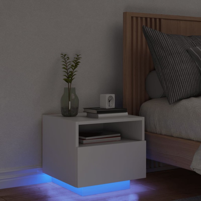 vidaXL Mesita de noche con luces LED blanco 40x39x37 cm vidaXL Mesita de noche con luces LED blanco 40x39x37 cm