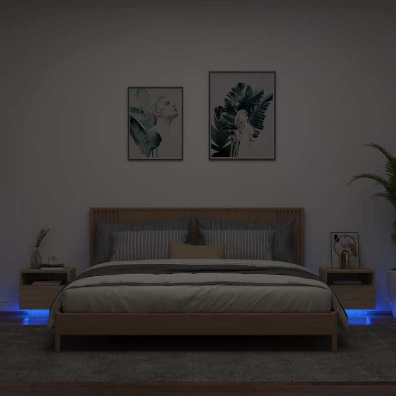 vidaXL Mesitas de noche con luces LED 2 uds roble Sonoma 40x39x37 cm vidaXL Mesitas de noche con luces LED 2 uds roble Sonoma 40x39x37 cm