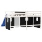 vidaXL Cama alta niños con cortinas madera pino blanco negro 90x190 cm vidaXL Cama alta niños con cortinas madera pino blanco negro 90x190 cm
