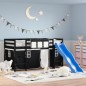 vidaXL Cama alta niños con cortinas madera pino blanco negro 90x200 cm vidaXL Cama alta niños con cortinas madera pino blanco negro 90x200 cm