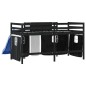 vidaXL Cama alta niños con cortinas madera pino blanco negro 90x200 cm vidaXL Cama alta niños con cortinas madera pino blanco negro 90x200 cm