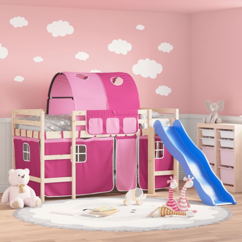 vidaXL Cama alta para niños con túnel madera pino rosa 90x200 cm