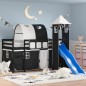 vidaXL Cama alta niños con torre madera pino blanco negro 90x190 cm vidaXL Cama alta niños con torre madera pino blanco negro 90x190 cm