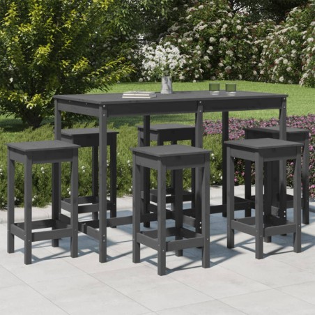 vidaXL Set de mesa y taburetes altos jardín 7 piezas madera pino gris