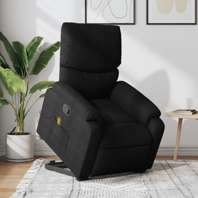 vidaXL Sillón reclinable de masaje elevable tela negro