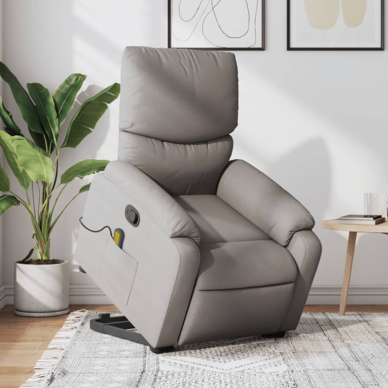 vidaXL Sillón reclinable de masaje elevable tela gris taupé vidaXL Sillón reclinable de masaje elevable tela gris taupé