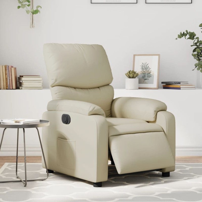 vidaXL Sillón reclinable eléctrico de cuero sintético crema vidaXL Sillón reclinable eléctrico de cuero sintético crema