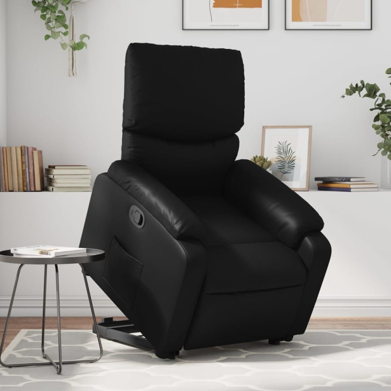 vidaXL Sillón reclinable elevable cuero artificial negro vidaXL Sillón reclinable elevable cuero artificial negro