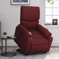 vidaXL Sillón reclinable elevable cuero artificial rojo tinto