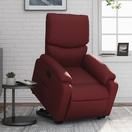 vidaXL Sillón reclinable elevable cuero artificial rojo tinto