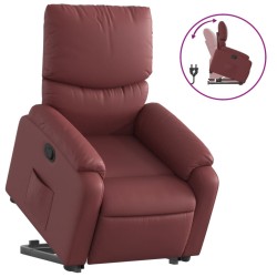 vidaXL Sillón reclinable elevable cuero artificial rojo tinto