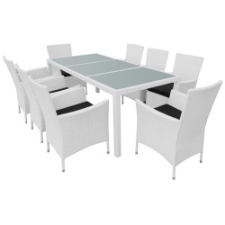 vidaXL Set de comedor de jardín 9 piezas ratán sintético blanco crema