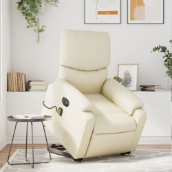 vidaXL Sillón de masaje elevable eléctrico cuero sintético crema