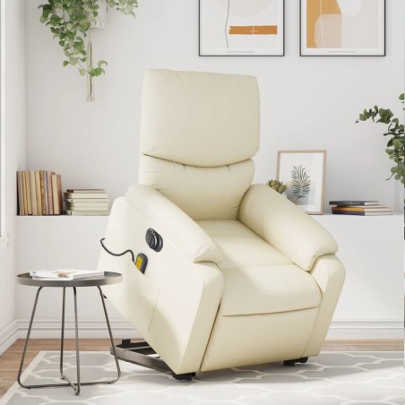 vidaXL Sillón de masaje elevable eléctrico cuero sintético crema