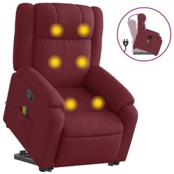 vidaXL Sillón reclinable de masaje elevable tela rojo tinto