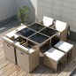 vidaXL Set comedor de jardín 9 piezas y cojines ratán sintético beige