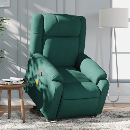 vidaXL Silla de masaje reclinable de pie de tela verde oscura
