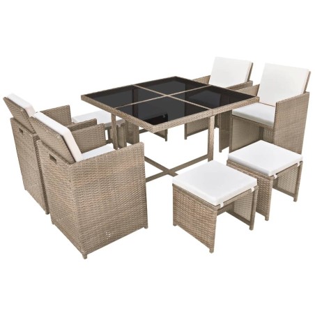 vidaXL Set comedor de jardín 9 piezas y cojines ratán sintético beige